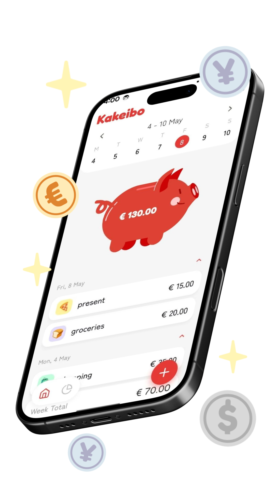 Kakeibo app preview showing a budgeting dashboard
